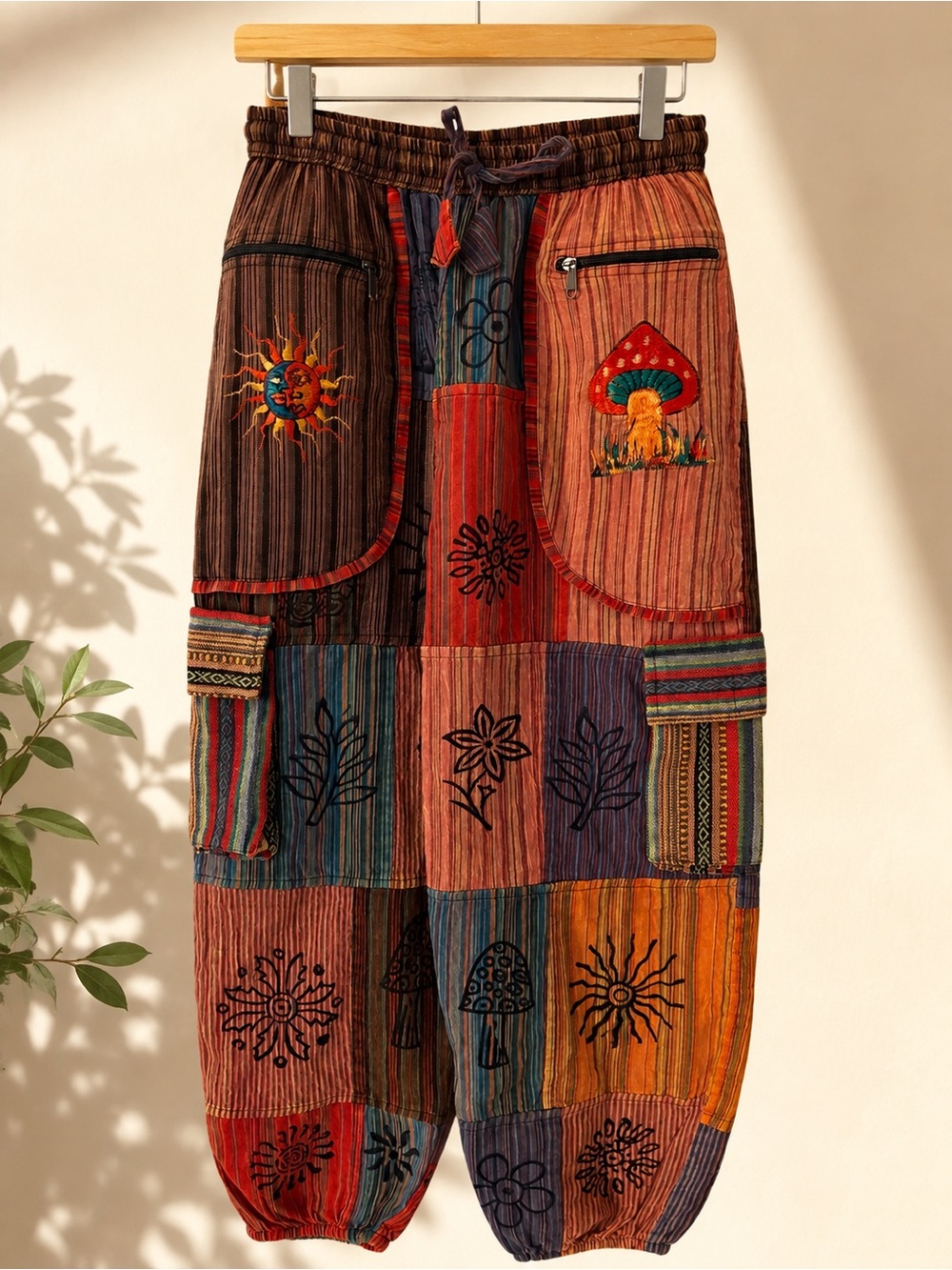 Mushroom Patchwork Harem Pants Boho S/M